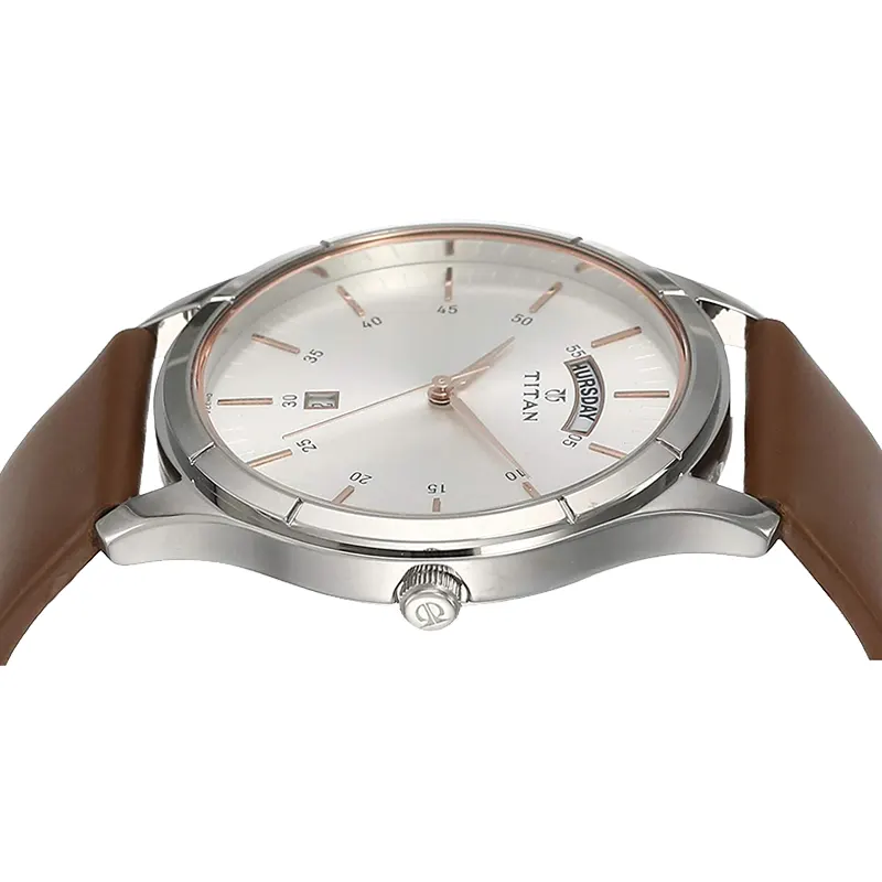 TITAN Trend White Dial Leather Strap Men's Watch  | 1767SL01